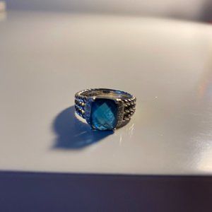 Petite Wheaton® Ring with Hampton Blue Topaz and Pavé Diamonds